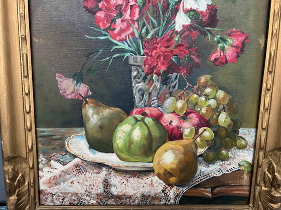 Old painting “Still life with flowers and fruit”. – Paintings & Drawings, Canvas (photo 4 of 7)
