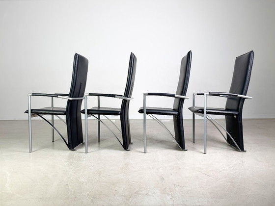 Image 1 of 4er Set Ronald Schmitt RST 4 Stühle Leder Design Stuhl Armlehnen