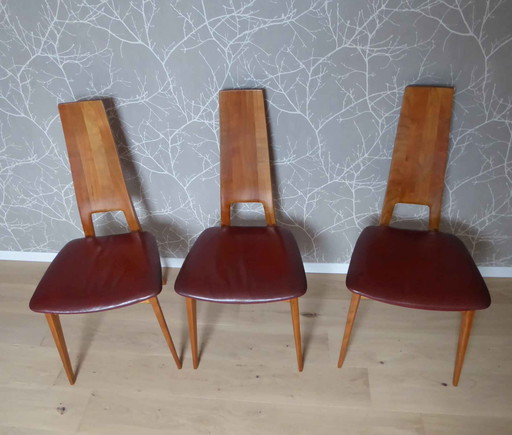 3x Vintage Holz/Leder Stuhl