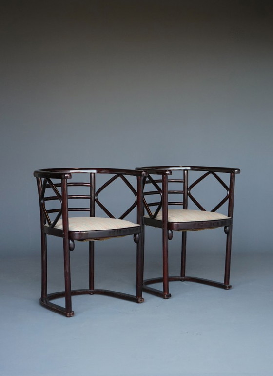 Image 1 of x2 Model 728 Fledermaus Chairs attributed to Josef Hoffmann for J & J. Kohn, 1906