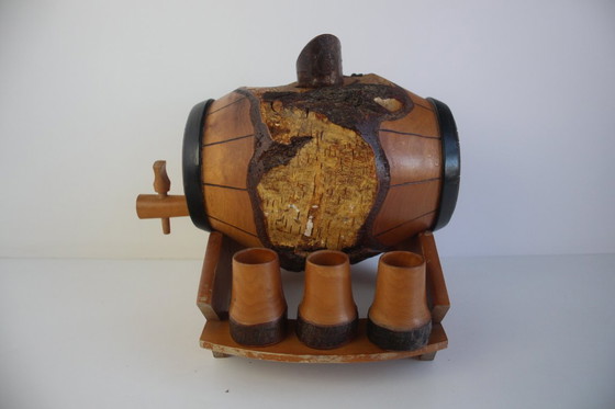 Image 1 of Botte e calici in legno intagliati a mano, anni '50.