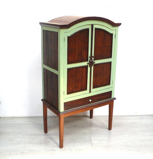 Vintage Bambus Schrank Tiki Stil 70er, 2 Türen 1 Schublade, Bambus + Hellgrün – opbergkast, Wood (photo 2 of 7)