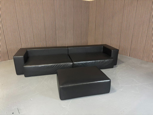 Jencikova Design Sofa + Fußhocker Leder Schwarz