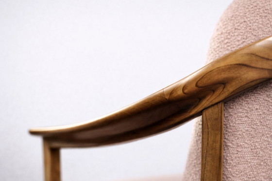 Image 1 of Vintage Mid-Century German Modern Cherry Wood & Dirty Pink Fabric Armchairs from Wilhelm Knoll, 1970s, Set of 2