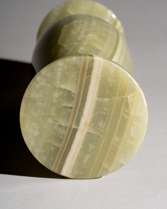 Image 1 of Vintage Polished Neoclassical Green Onyx Marble Vase Mid-Century Modern Elegance