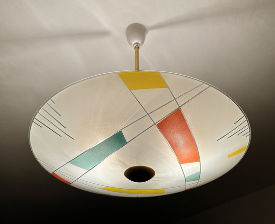 Image 1 of Large Vintage Glass Pendant Lamp, Mondrian Style