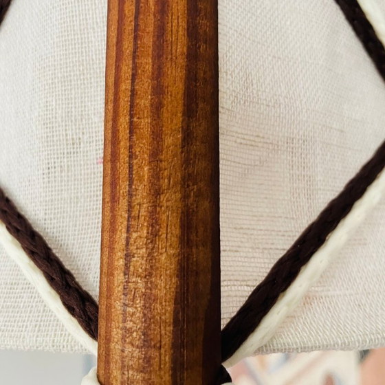 Image 1 of Nautical style Scandinavian wood and linen lampshade hanging lamp vintage