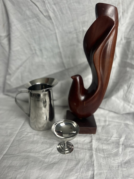 Houten Vintage antikes Bild abstrakter großer skandinavischer Vogel aus der Mitte des Jahrhunderts