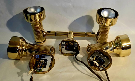 Image 1 of Sölken-Leuchten. 9-delige messing verlichtingscollectie uit het midden van de 20e eeuw – OMI West-Duitsland – Space Age