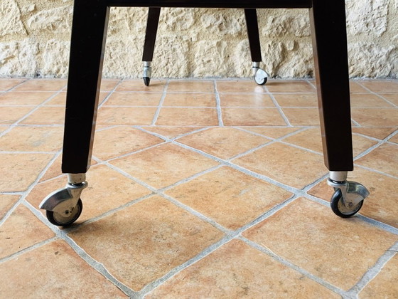 Image 1 of Vintage Glass and Brushed Metal Side Table on Wheels from Zuenelli, 1960s