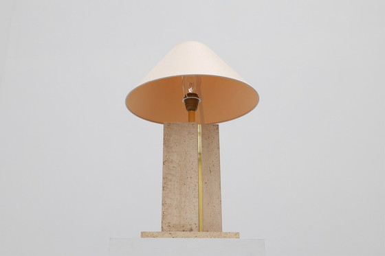Image 1 of Travertin und Messing Tischlampe von Belino im Hollywood Regency Stil