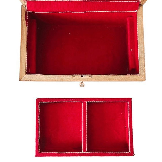 Image 1 of Vintage XL Khatam geometrische houten sieradendoos met slot parelmoer inlegwerk hout 1970's