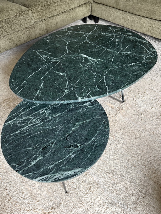 Green marble coffee table set