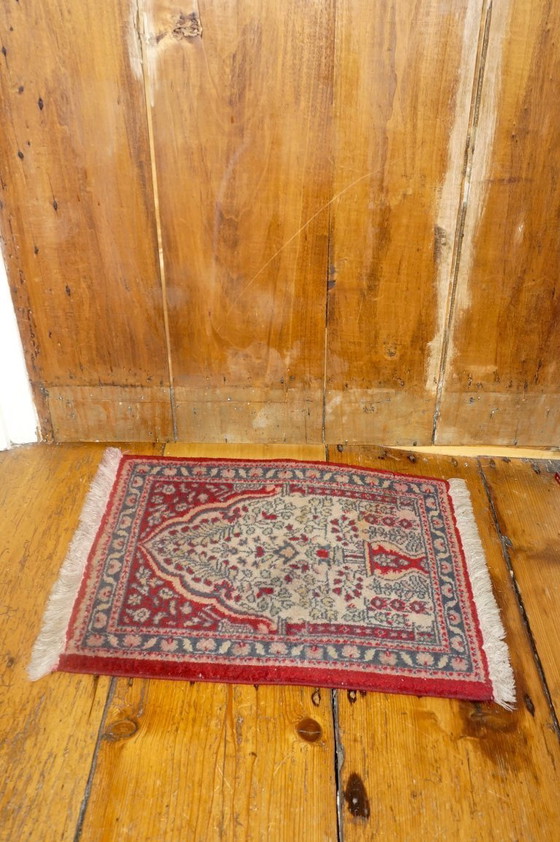 Image 1 of vintage wool prayer rug * red small oriental rug * hand knotted mat * persian rug * entryway door mat 