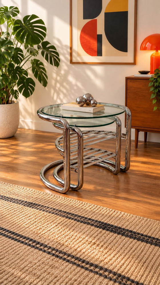 Salon Bauhaus vintage, Fauteuils, Verre, Chrome, Noir (photo 2 sur 14)