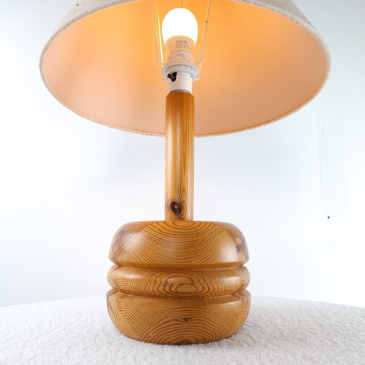 Vintage Table Lamp Mid Century Modern Design 1970s – tafellampen, Wood, Canvas (photo 2 of 7)