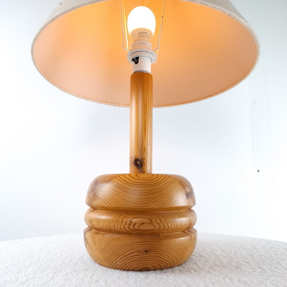 Vintage Table Lamp Mid Century Modern Design 1970s – Wood, Canvas (photo 2 of 7)