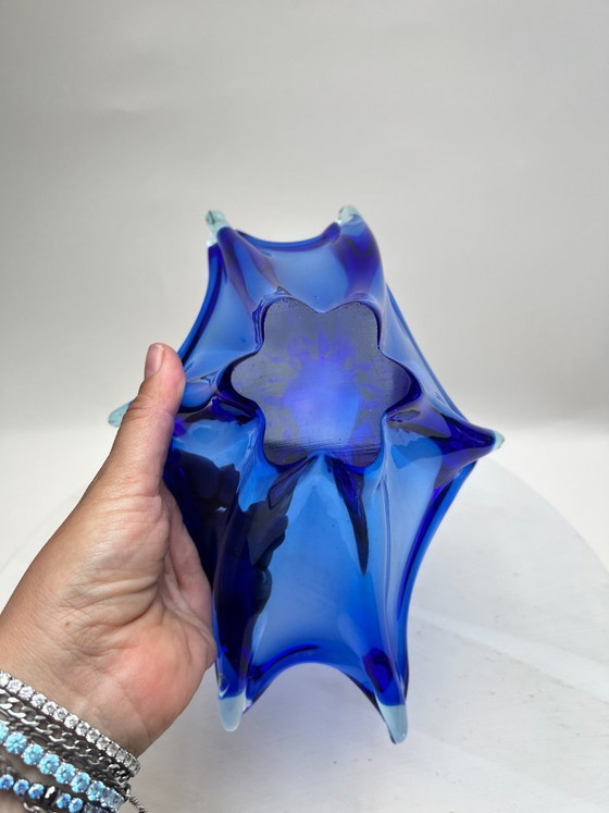 Image 1 of Murano blue pointed bowl, cobalt blue fruit bowl, Mid Century Art Glass