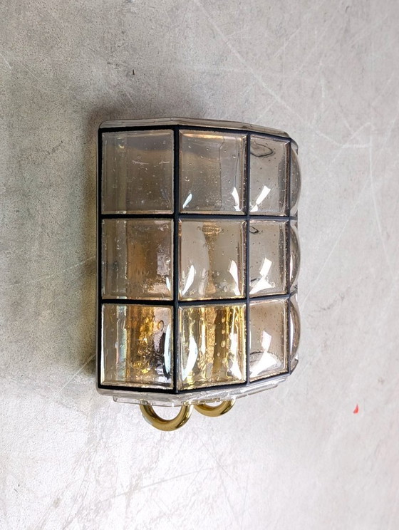 Image 1 of 2x Glashütte Limburg lampada da parete Brutalista lampada doppia in vetro