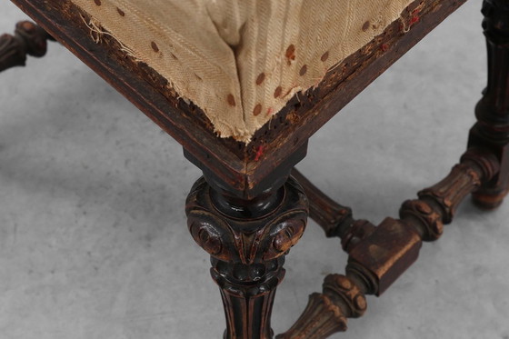 Image 1 of Baroque 19th century oak stool in Louis XV style, France 