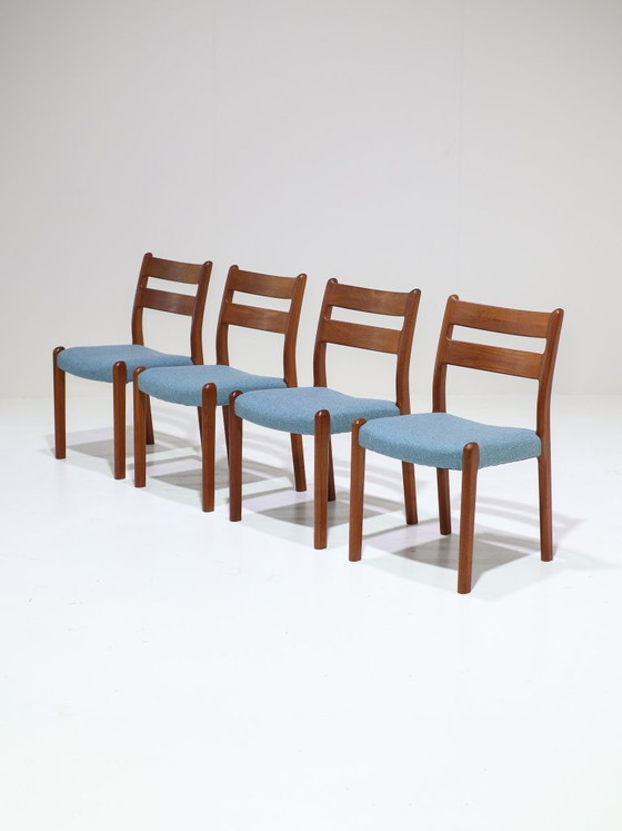 Image 1 of 4x Eetkamerstoelen EMC Møbler teak blauw Deens 1960s