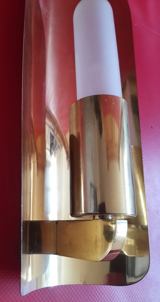 Image 1 of Set di lampade da parete in stile Hollywood Regency, metà secolo, anni '70, ottone dorato