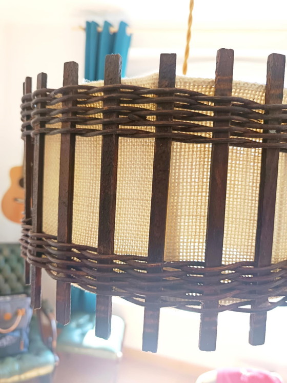 Image 1 of Lámpara colgante de madera y arpillera, 1970