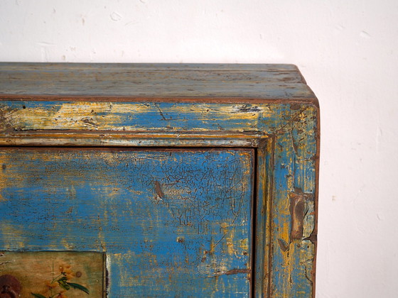 Antique entrance sideboard in blue and yellow (c.1920) (photo 39 of 40)