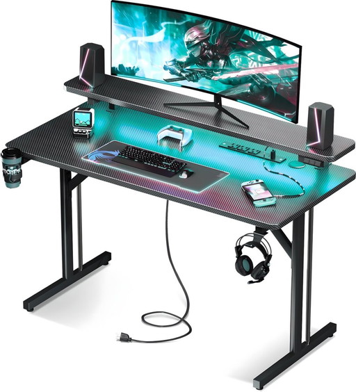 Five Stars® Game Bureau - 100x50x75 cm - Game Bureau mit LED-Beleuchtung - Black Carbon