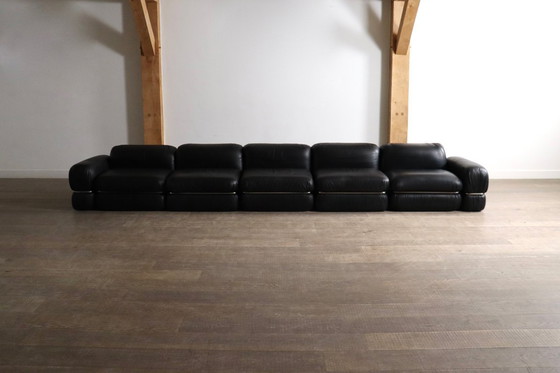 Image 1 of Divano componibile in pelle nera di Rodolfo Bonetto per Tecnosalotto, anni '60