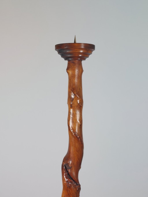 Chandelier vintage en bois torsadé avec support à bougie à plusieurs niveaux