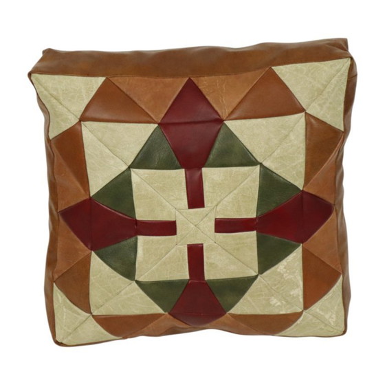 Image 1 of Vintage Patchwork Cushion Plaid Pattern Faux Leather