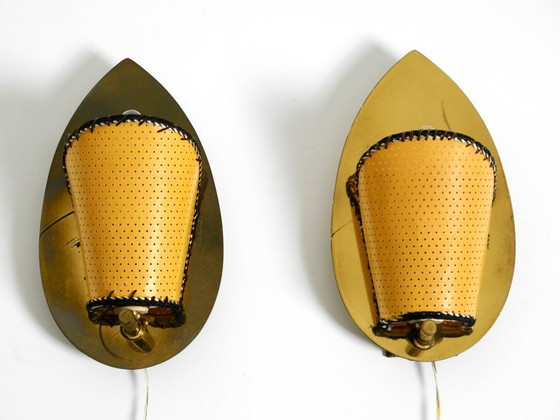 Image 1 of Deux ravissantes appliques murales originales en laiton de style Mid-Century Modern