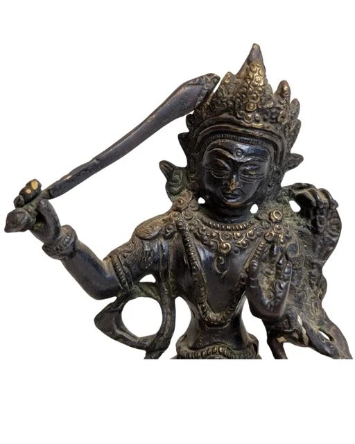 Bronzen Manjushri Beeld – Bodhisattva van Wijsheid – Beeldhouwkunst (photo 7 of 10)