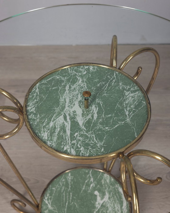 Vintage 1950s Italian-designed gold-plated brass and glass coffee table, Side tables, Green (photo 12 of 12)