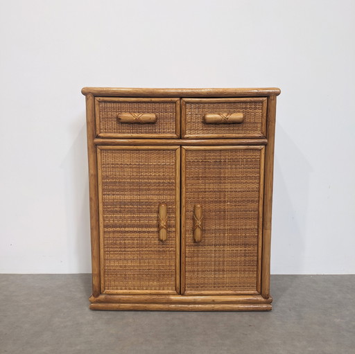 Vintage rattan and bamboo chest of drawers
