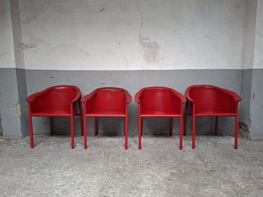 4 sedie da pranzo in pelle rossa stile Memphis anni '80