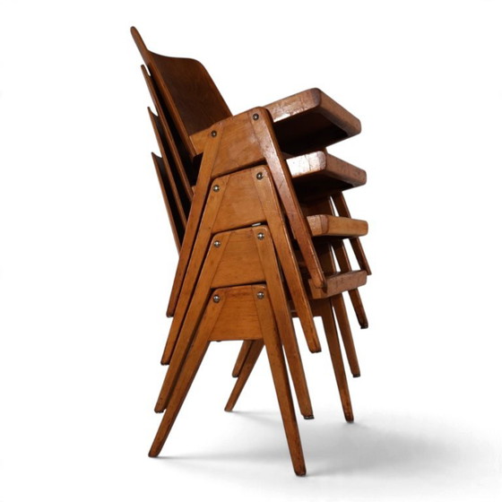 Set aus 4 Bauhaus-inspirierten Esszimmerstühlen, stapelbar, 1950 – Holz (photo 4 of 19)