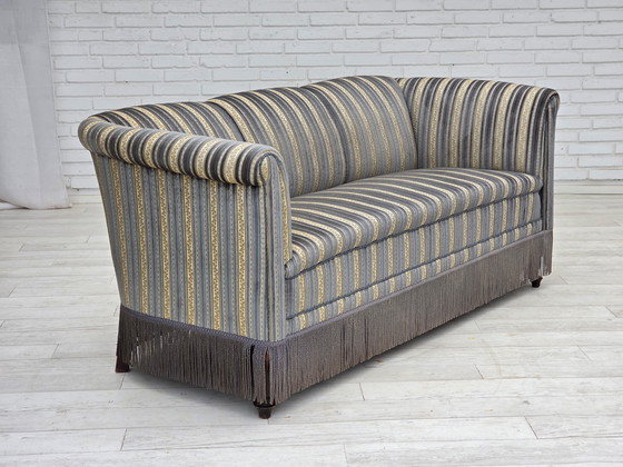 Image 1 of 1960s Danish 3-Seater Sofa, Blue/Beige Furniture Velour, Beech Wood Legs
