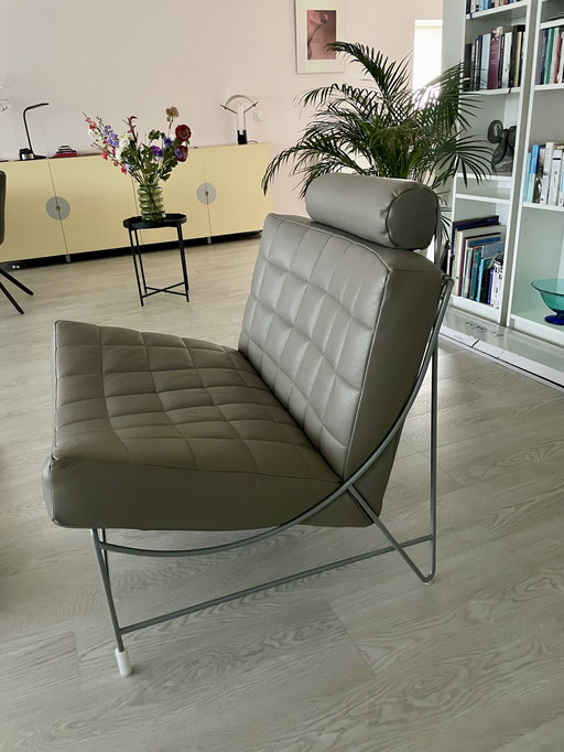 2 x Leolux Fauteuil Volare Cuir Senso Mist plus Tabouret Volare