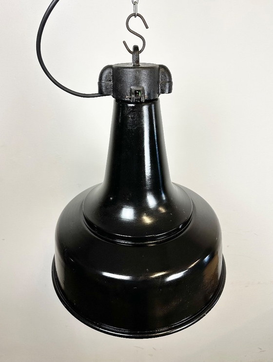 Image 1 of Industrial Black Pendant Factory Lamp with Cast Iron Top, 1970s