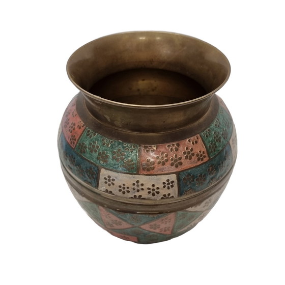 Image 1 of Vase en laiton peint de l'Inde