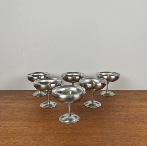 Ensemble de 6 coupes à glace en acier inoxydable, 1970, Létang-Remy