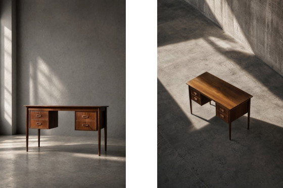 Image 1 of Scrivania vintage in teak stile scandinavo moderno di metà secolo con cassetti, anni '60