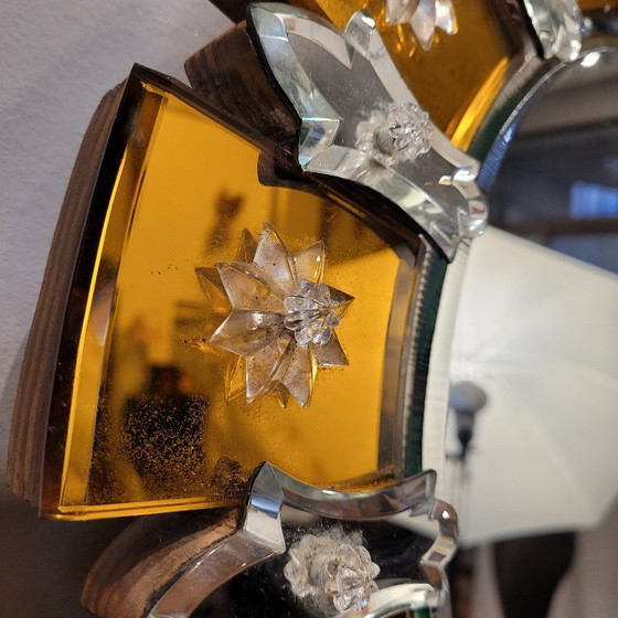 Image 1 of "Zon"-spiegel van Murano-glas, amberkleur, 20e eeuw – Italië