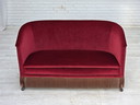 1960er Jahre Dänisches 2-Sitzer-Sofa, roter Möbelvelours, Eschenholzbeine