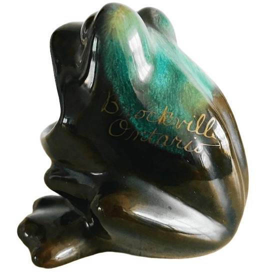 Image 1 of Vintage glazed Canadian ceramic frog with open mouth 1970's
