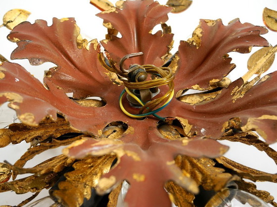 Image 1 of Très belle lampe de plafond ou applique murale plaquée or des années 1960, de Banci Firenze, Italie