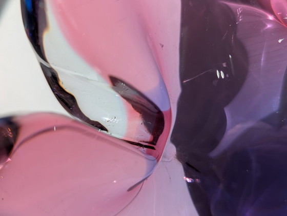 Image 1 of Grote asbak/zak tulp, paars en blauw, Murano Sommerso glas, Italië, 1970