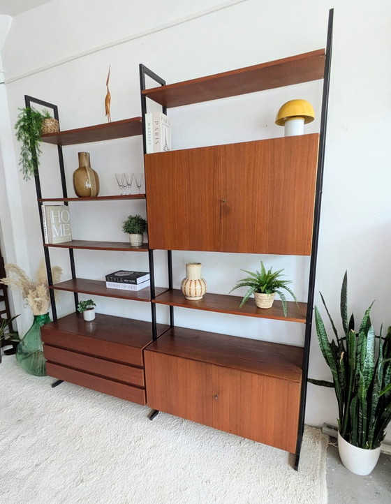 Image 1 of Vintage, teakhouten modulair vrijstaand wandsysteem 